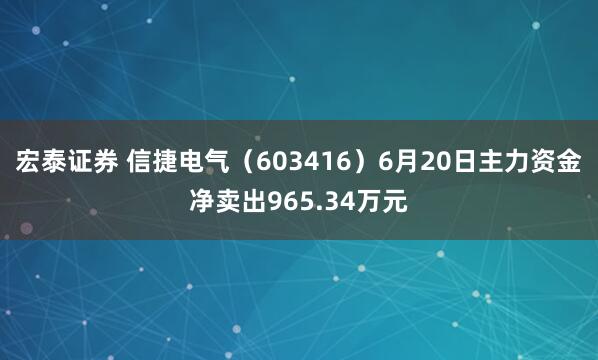 宏泰证券 信捷电气（603416）6月20日主力资金净卖出965.34万元